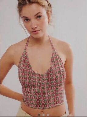 Free People Rae Halter Top Rosewood Lined Smocked Size M